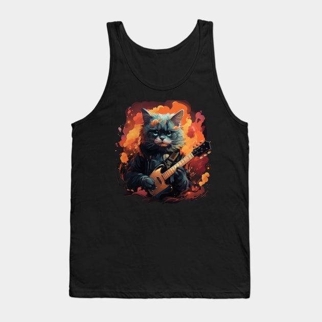 Siamese Cat Playing Guitar Tank Top by JH Mart